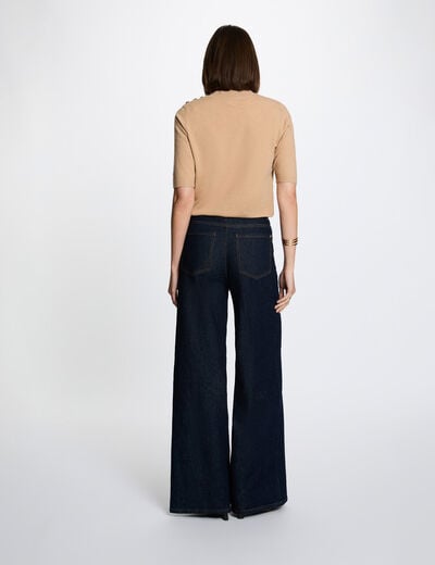 Jersey cuello redondo mangas cortas beige mujer
