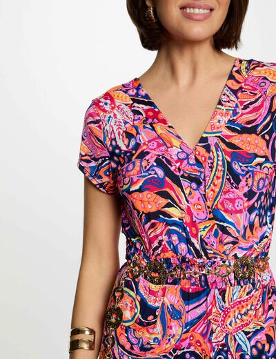 Vestido largo recto estampado multicolor mujer