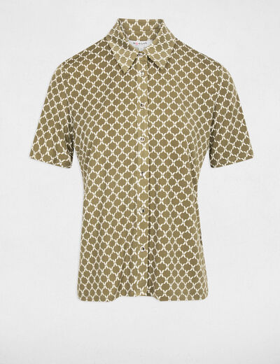 Camisa estampada con cuello abierto verde caqui mujer