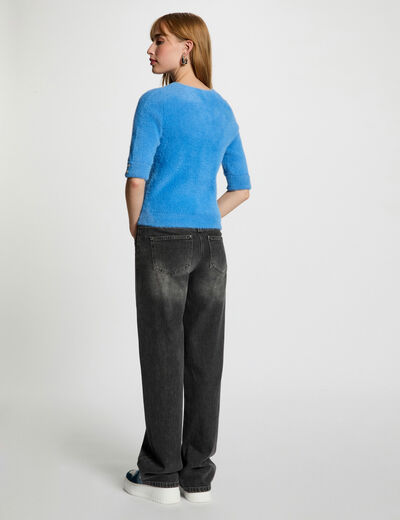 Jersey manga corta azul mujer