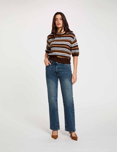 Vaqueros rectos de tiro alto denim stone mujer