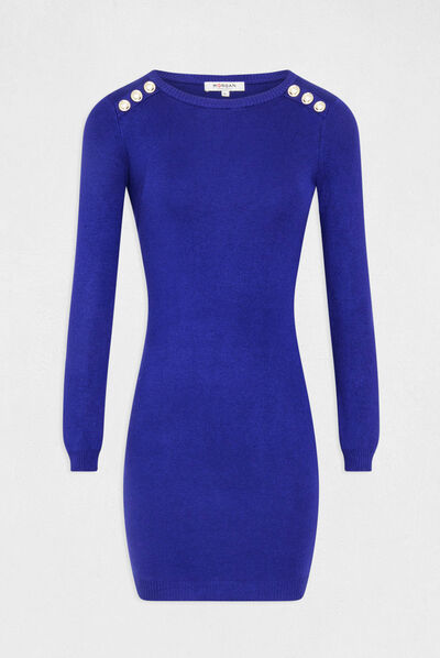 Vestido de punto ajustado manga larga azul medio mujer