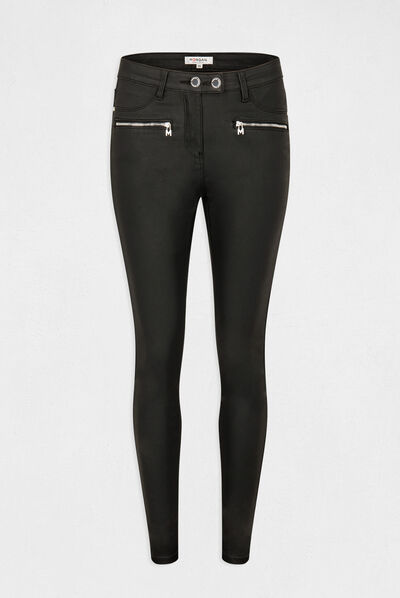 Pantalón skinny mojado con cremallera negro mujer