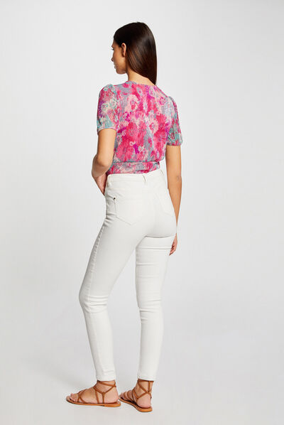 Camiseta manga corta estampado floral rosa mujer
