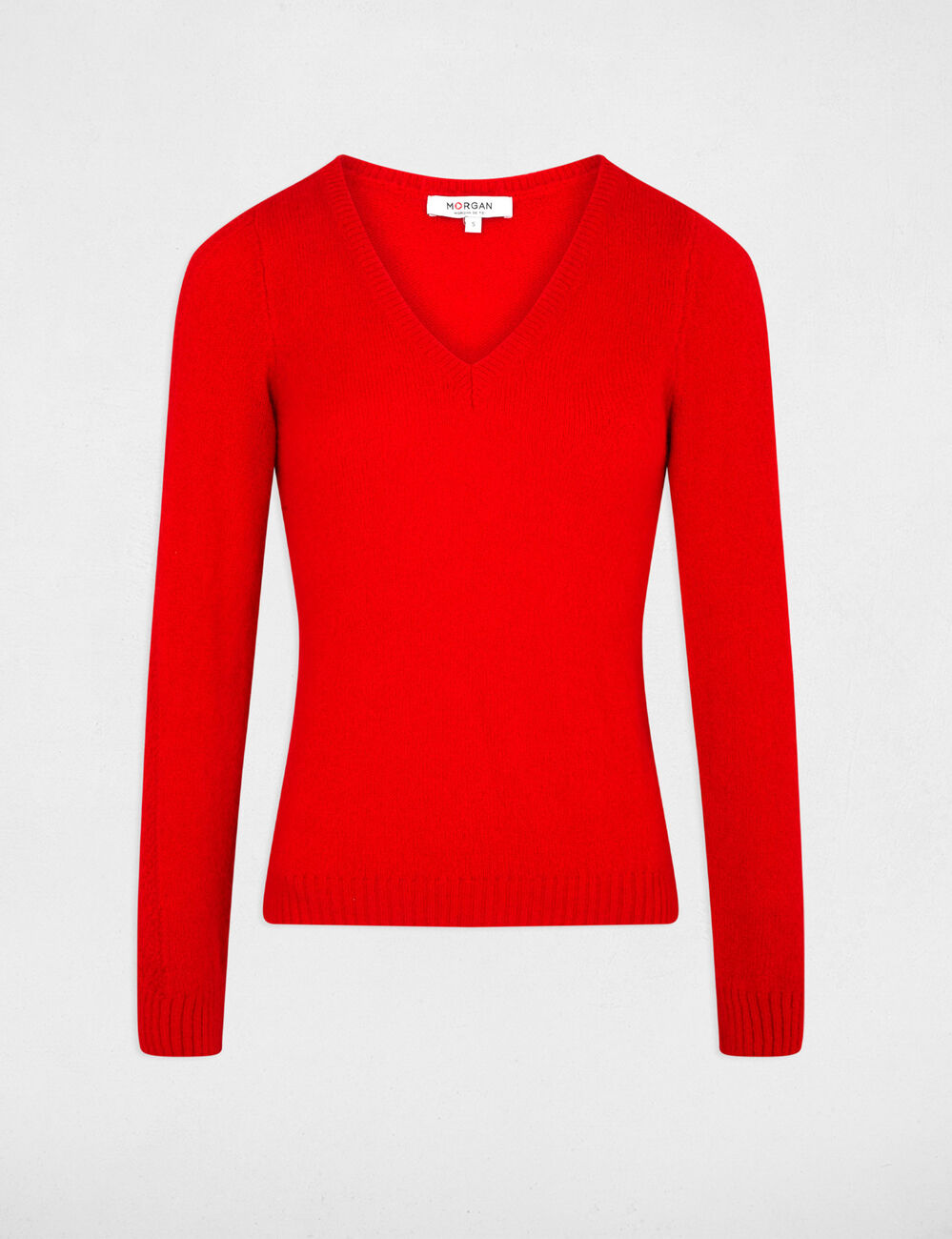 Jersey corto con cuello en v rojo mujer