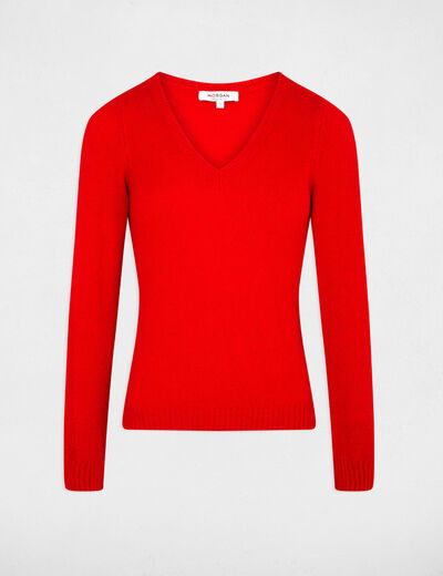 Jersey corto con cuello en v rojo mujer