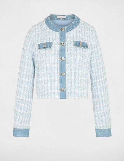 Chaqueta entallada cuello redondo azul cielo mujer