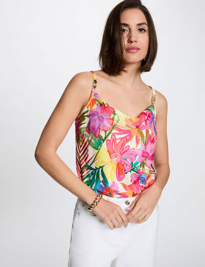 Top satinado con cuello drapeado multicolor mujer