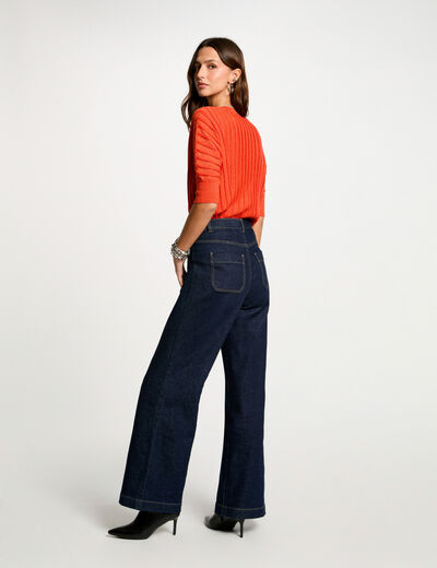 Jersey manga 3/4 y escote en V naranja oscuro mujer