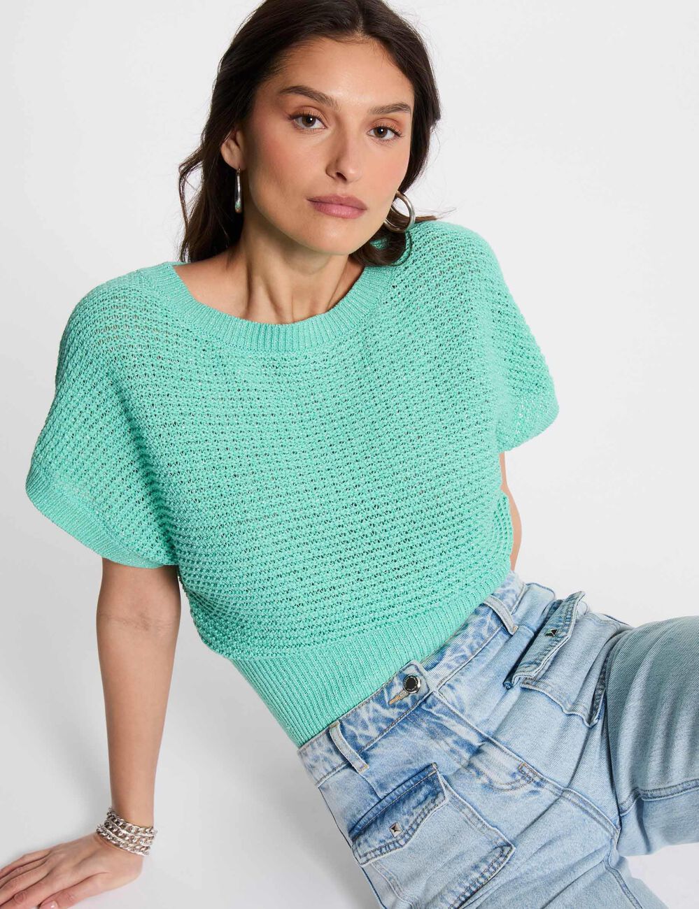 Jersey manga corta verde emeralda mujer