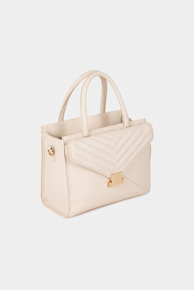 Bolso con solapa acolchado crudo mujer