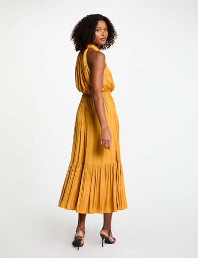 Vestido largo acampanado holgado amarillo mostaza mujer