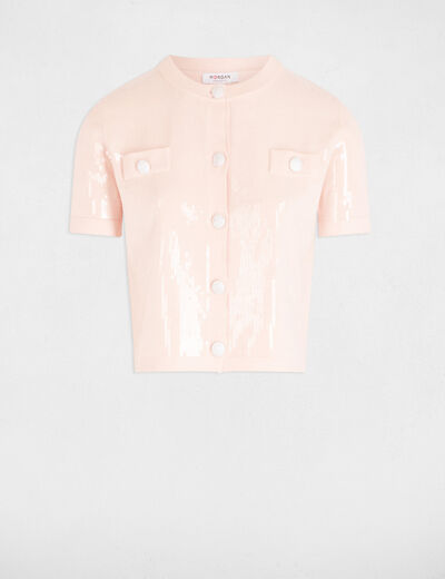 Cárdigan cuello redondo rosa claro mujer