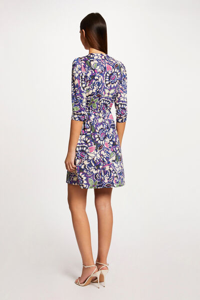 Vestido cruzado con estampado vegetal multicolor mujer