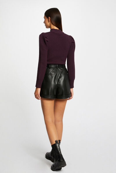 Jersey manga larga con cuello alto violeta oscuro mujer