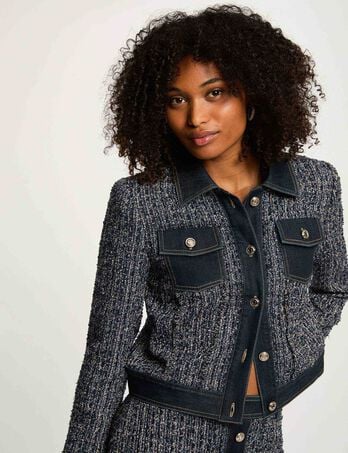 Chaqueta corta de tweed multicolor mujer