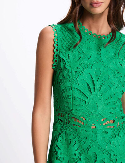 Vestido corto evasé encaje verde emeralda mujer