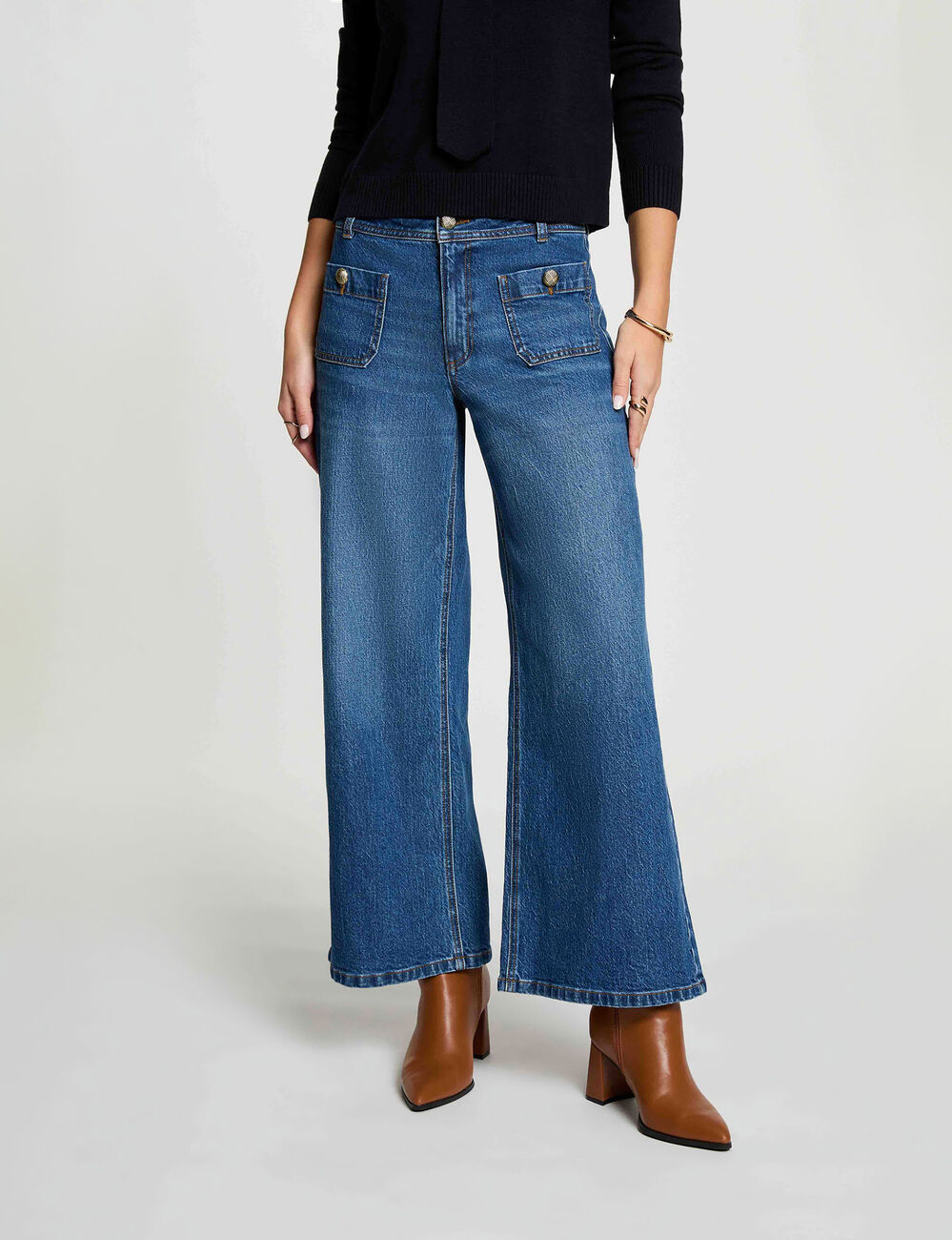 Jeans ancho de tiro alto denim stone mujer