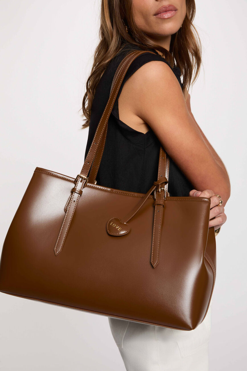 Bolso tote de piel sint&eacute;tica marr&oacute;n mujer
