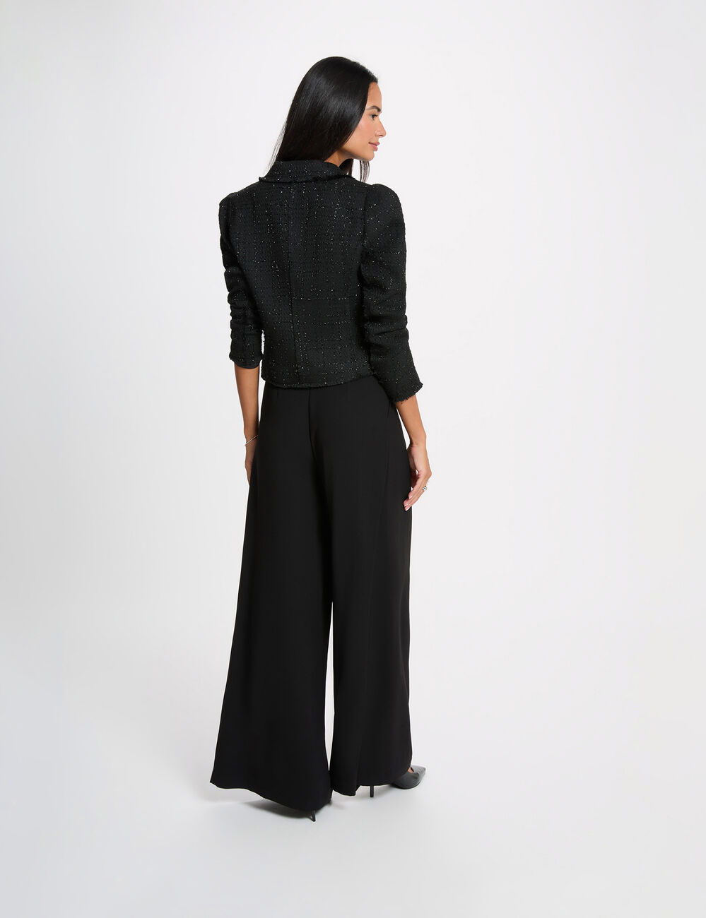 Chaqueta entallada de tweed negro mujer