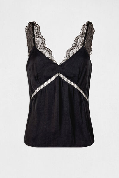 Blusa con tirantes anchos con encaje marino mujer