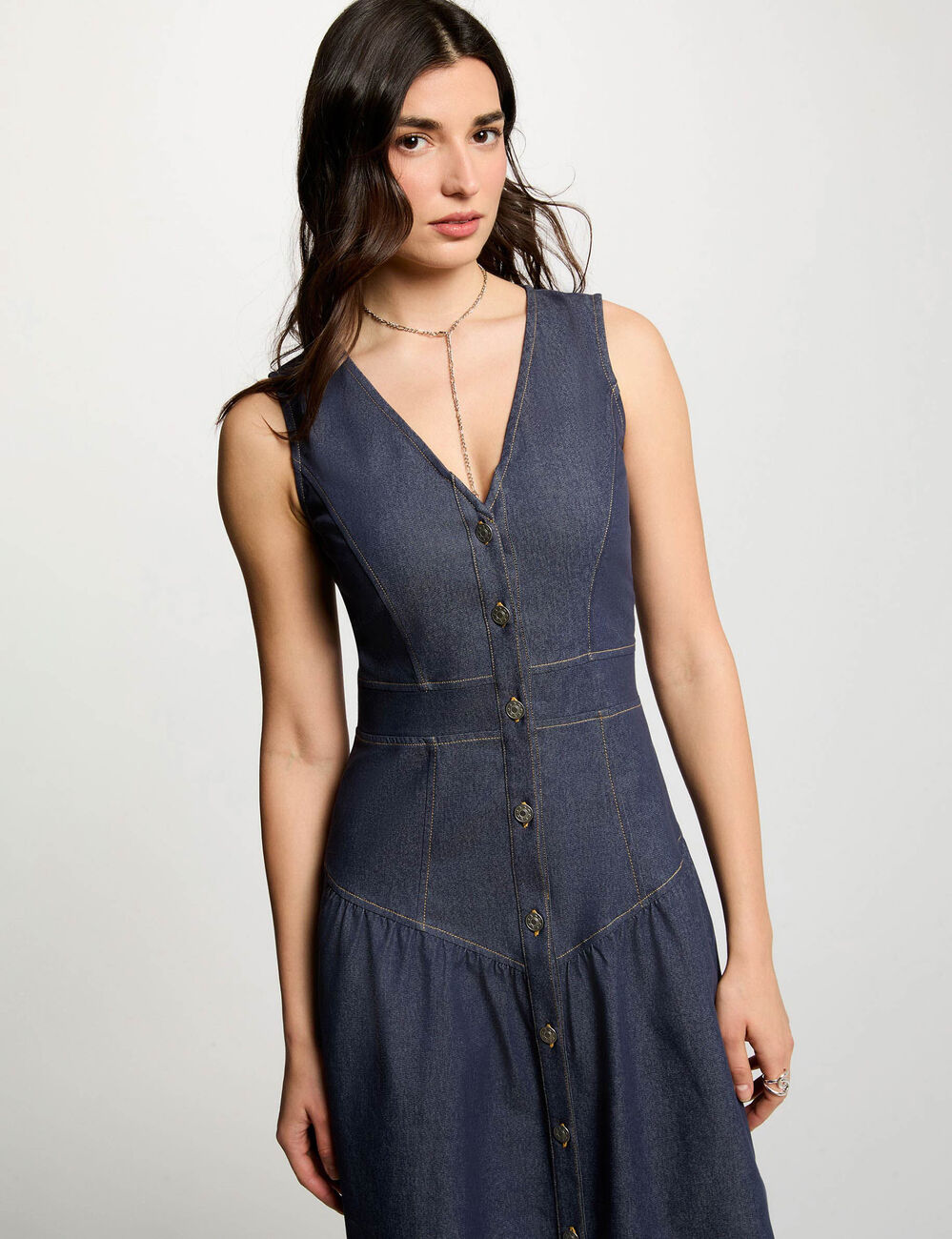 Vestido ajustado efecto vaquero denim crudo mujer