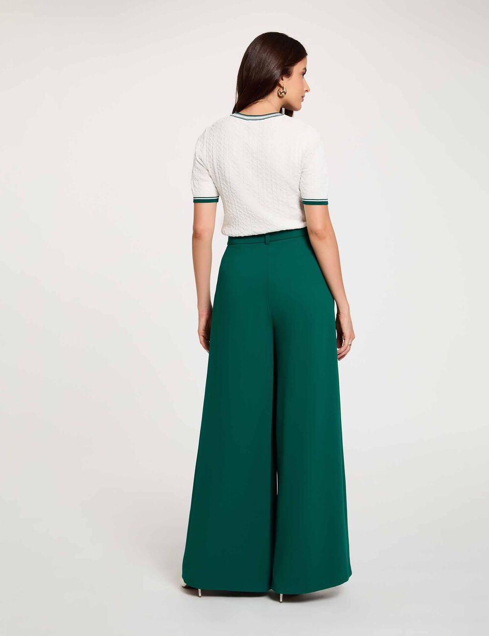 Jersey fino de manga corta verde mujer