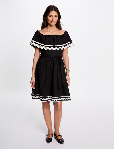 Vestido corto evasé negro mujer