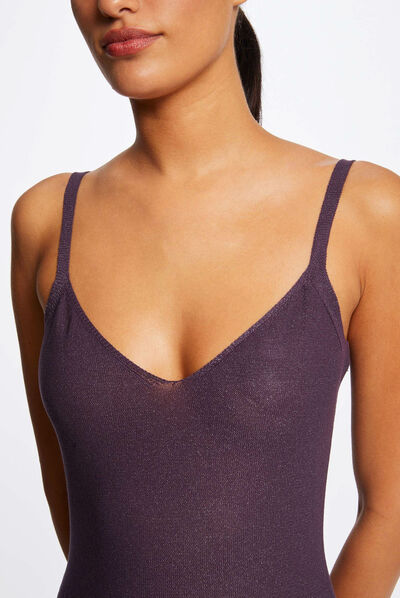 Vestido de punto midi acampanado ciruela mujer