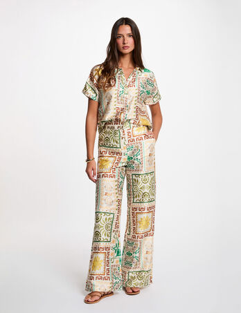 Pantal&oacute;n ancho de tiro alto multicolor mujer
