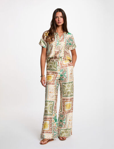 Pantal&oacute;n ancho de tiro alto multicolor mujer