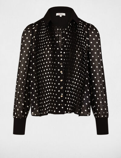 Camisa manga larga estampada negro mujer