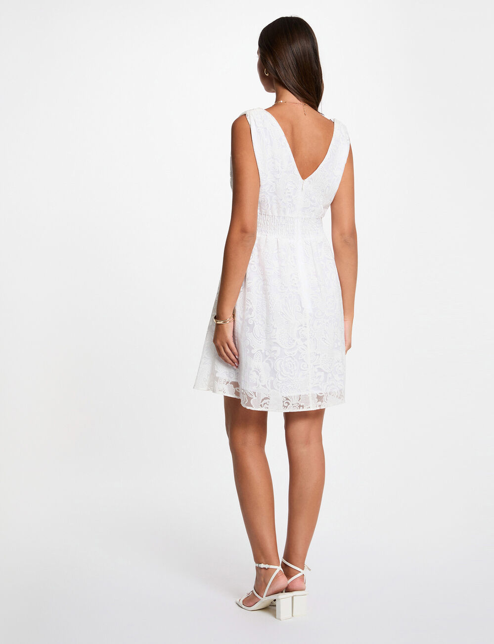 Vestido jacquard cuello v blanco mujer