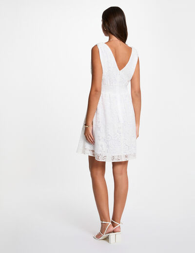 Vestido jacquard cuello v blanco mujer