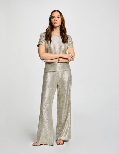Pantalón pernera ancha dorado mujer