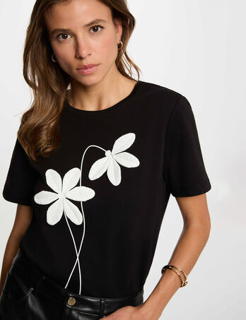Camiseta recta cuello redondo negro mujer