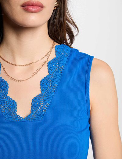 Top sin manga azul eléctrico mujer