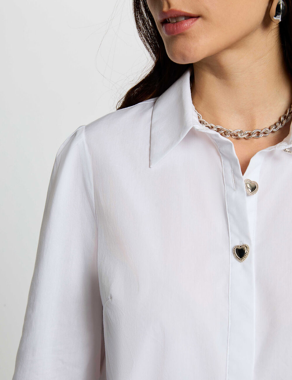 Camisa recta con cuello de solapa blanco mujer