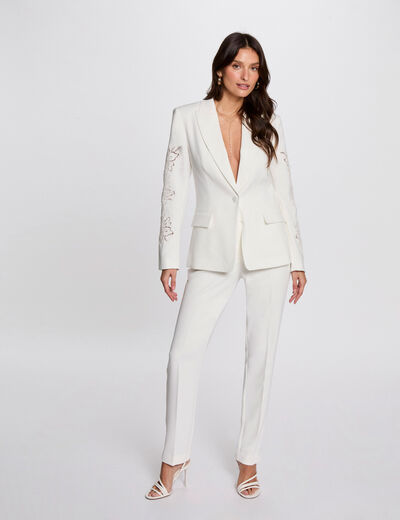 Pantalón holgado con pinzas blanco mujer