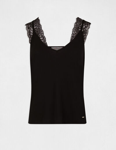Top tirantes anchos con encaje negro mujer