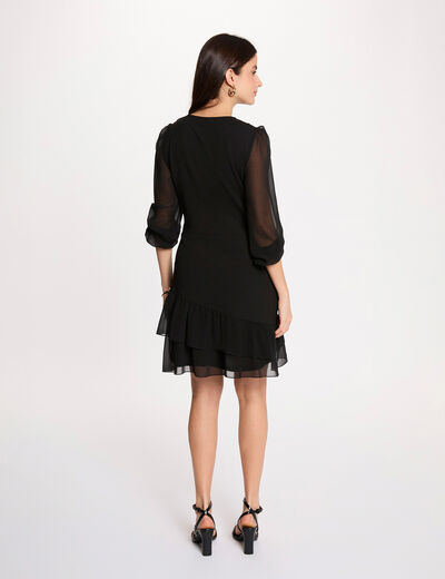 Vestido de gasa con cuello en v negro mujer