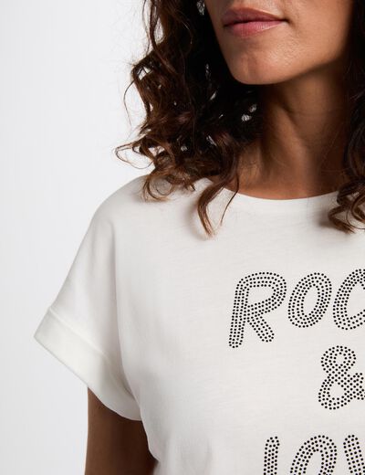 Camiseta corta con strass blanco mujer