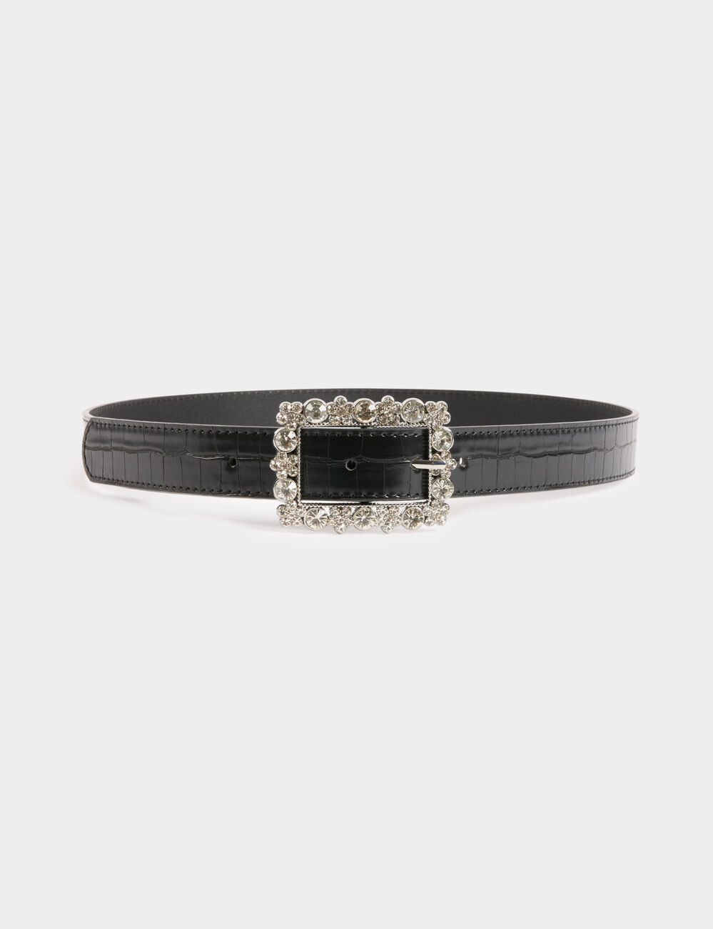 Cinturón cocodrilo con strass negro mujer