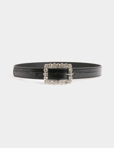Cinturón cocodrilo con strass negro mujer