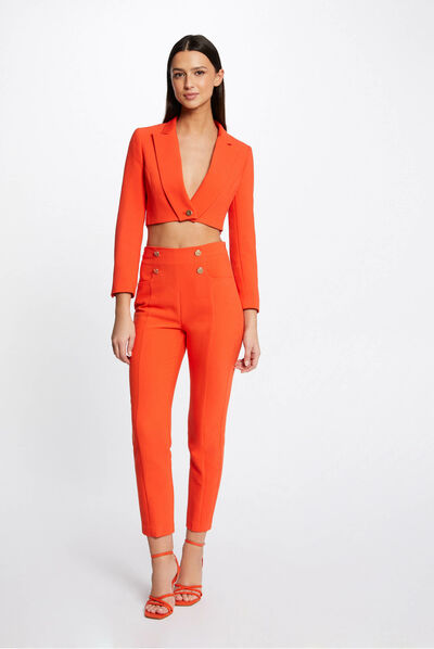 Pantalón city ajustado con botones naranja mujer