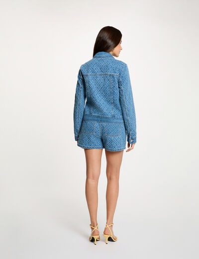 Chaqueta jacquard de espiga denim stone mujer