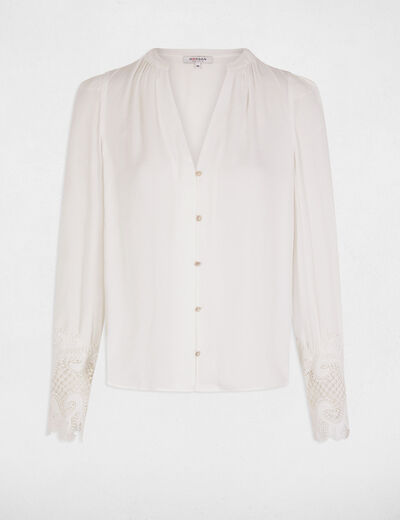 Camisa manga larga satinada marfil mujer