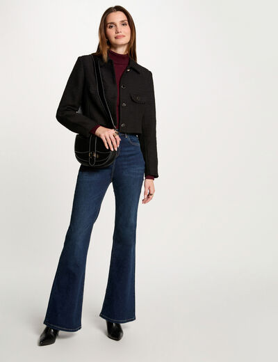 Chaqueta corta tweed negro mujer
