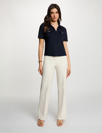Pantal&oacute;n recto con pinzas creme mujer