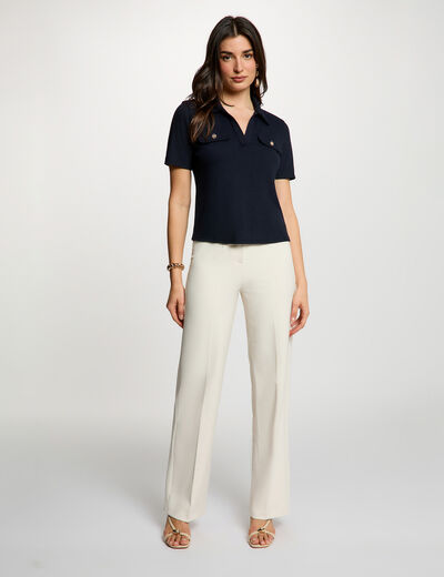 Pantal&oacute;n recto con pinzas creme mujer